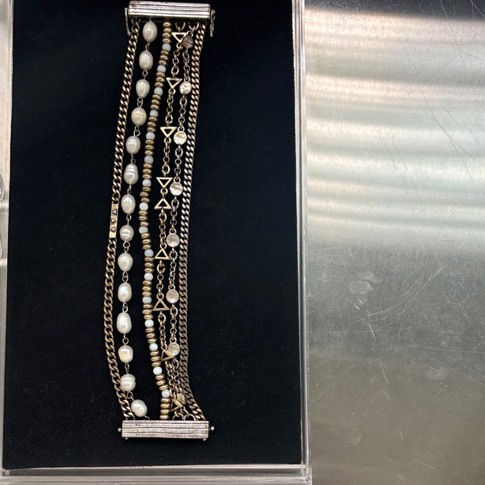 Lucky Brand- Elegant Multi-Strand Pearl and Chain Bracelet